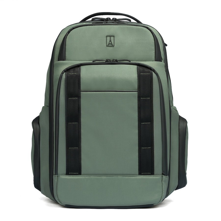 A sleek Travelpro Altitude laptop backpack made from ECOFAB sustainable materials.