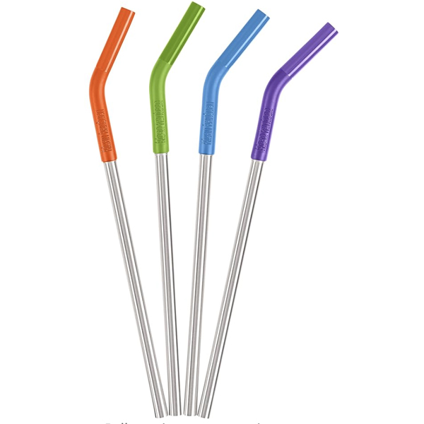 Colorful stainless steel reusable straws with silicone tips.
