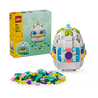 A LEGO decorative Easter egg building set with colorful floral details.