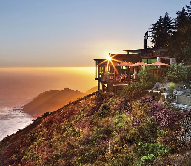 A serene ocean view from a luxury resort balcony at Post Ranch Inn.