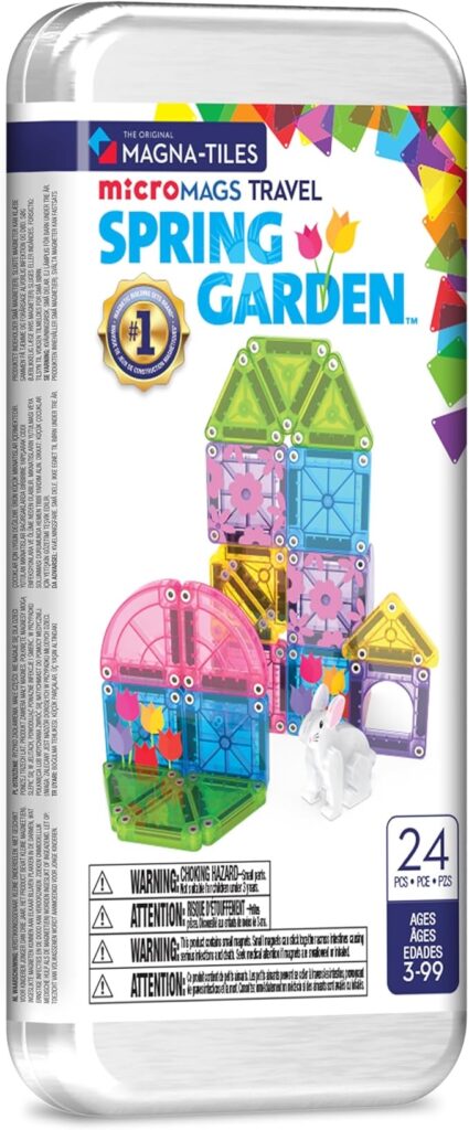 Colorful Magnatiles MicroMAGS Spring Garden Travel Set packaging.