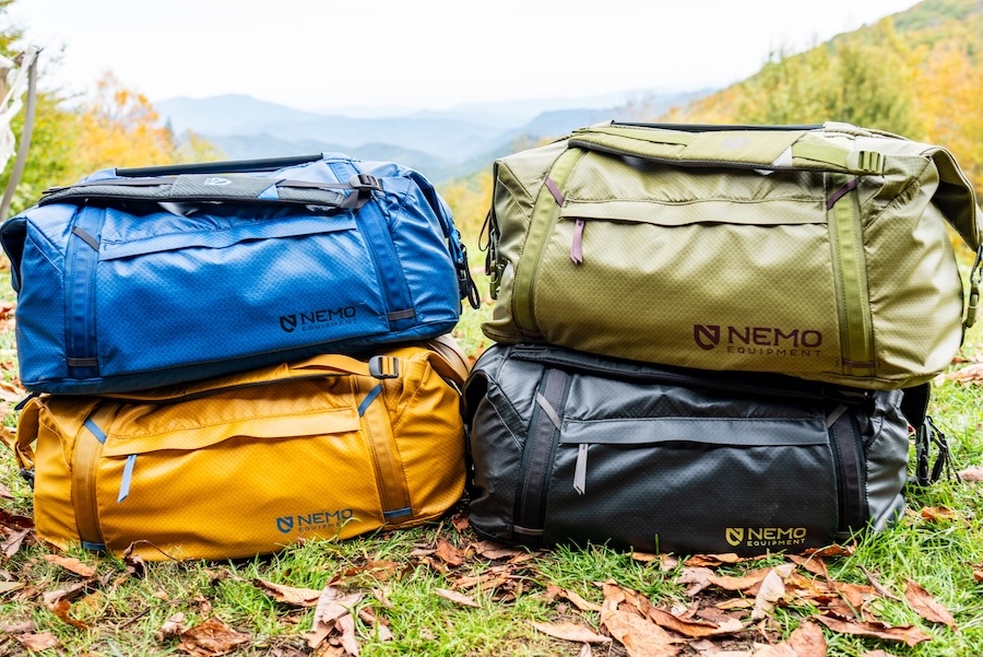 A Nemo Equipment Double Haul convertible duffel bag made with recycled nylon.