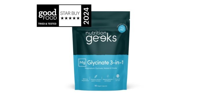 Nutrition Geeks Magnesium Glycinate 3-in-1 flat pack supplement packaging.