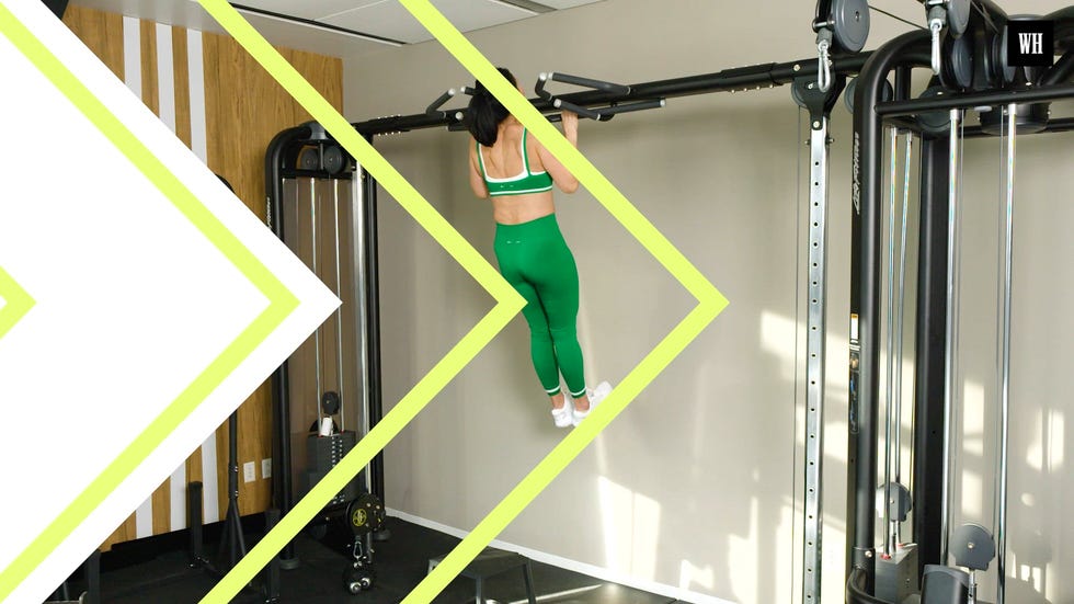 A fitness trainer demonstrating bodyweight bootcamp exercises on a video screen.