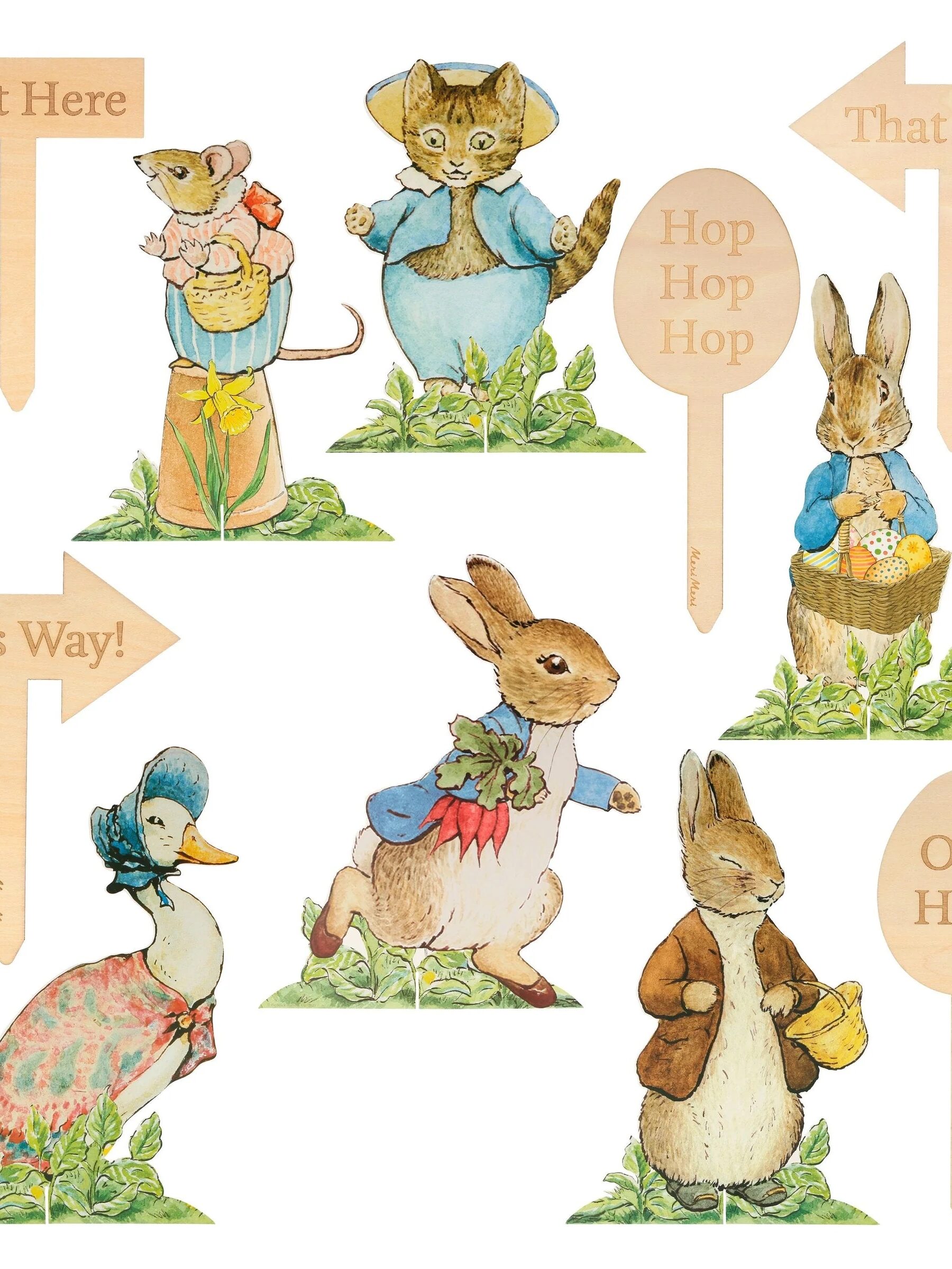 An Easter egg hunt kit with character stakes and decorative markers.