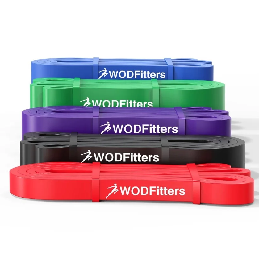 A collection of colorful looped resistance bands.