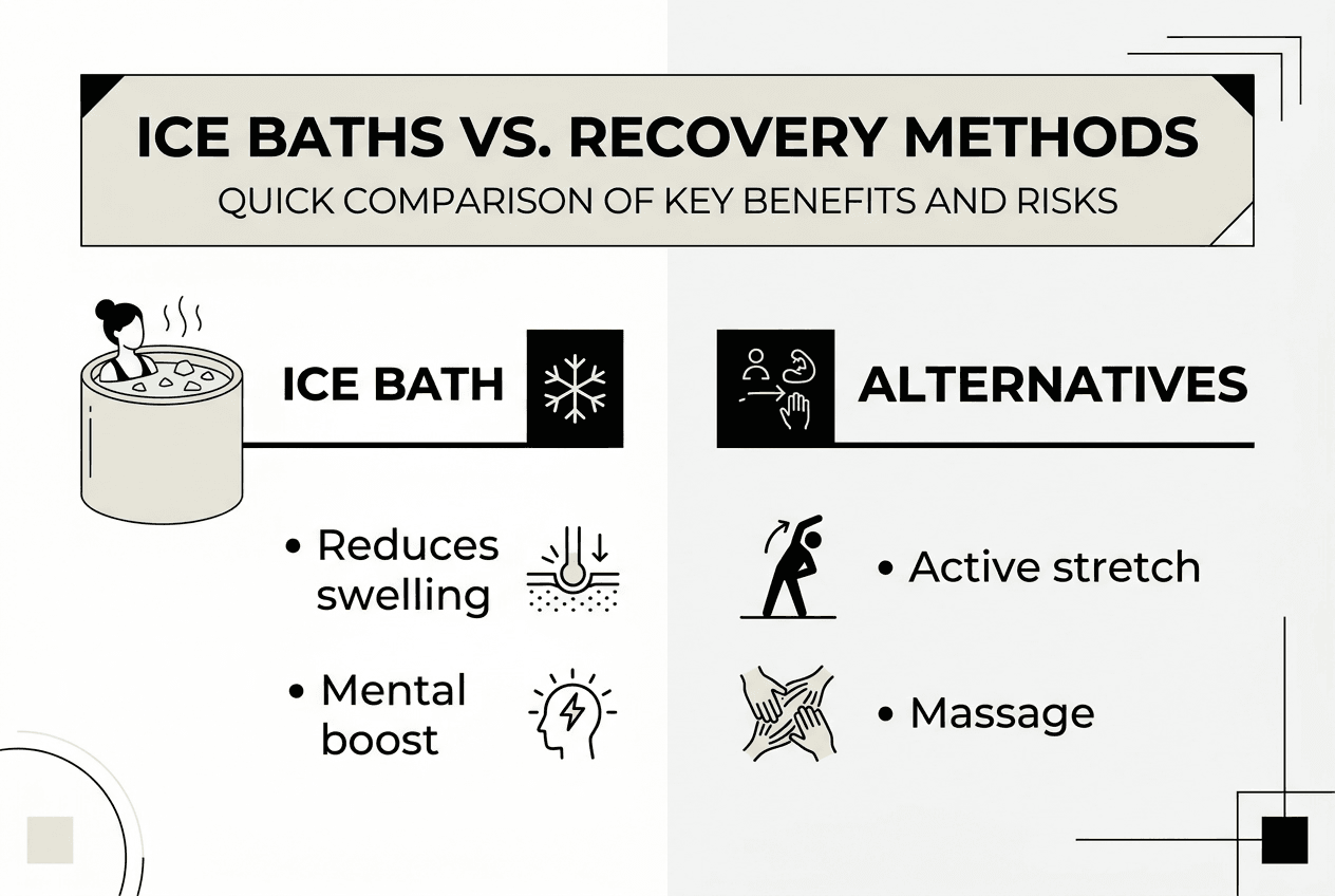 Infographic comparing the effectiveness of ice baths versus massage, compression, and heat therapy.