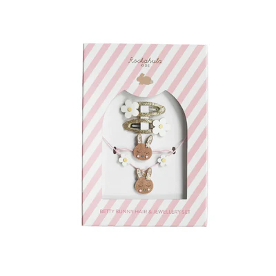 A bunny-themed hair and jewelry accessory set for children.