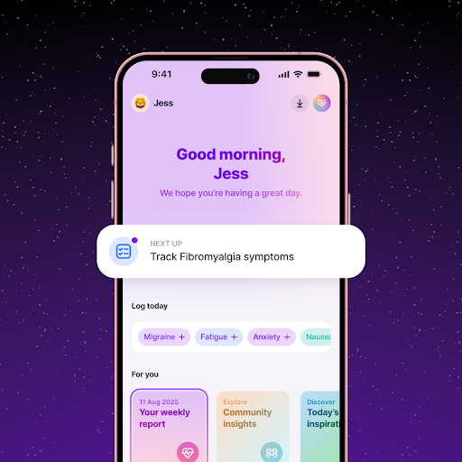 The Human Health app interface displaying logs for sleep quality, duration, and pain levels.