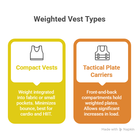 Comparison showing a compact neoprene vest next to a tactical plate carrier.
