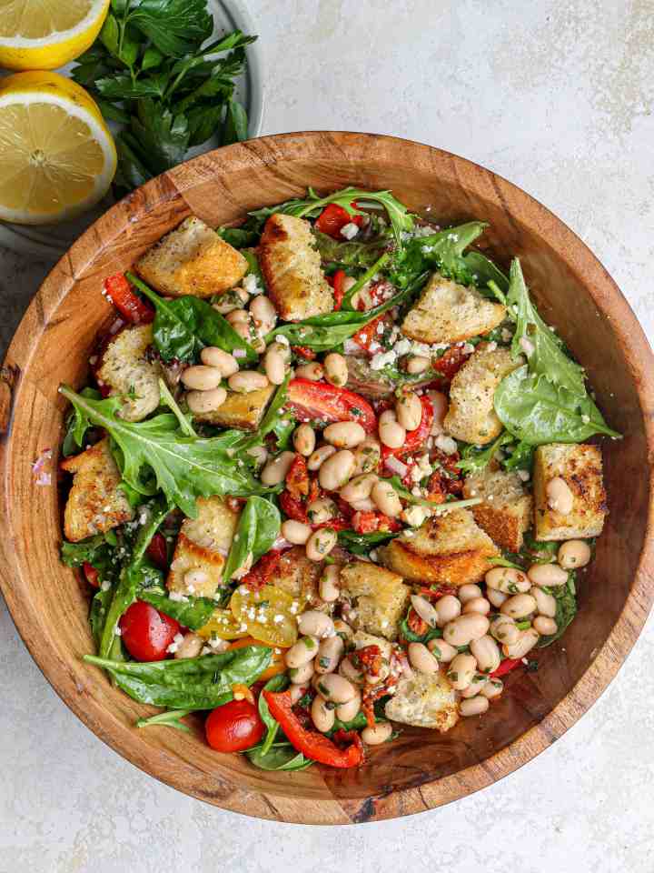 Lemony White Bean Salad with Garlic Croutons