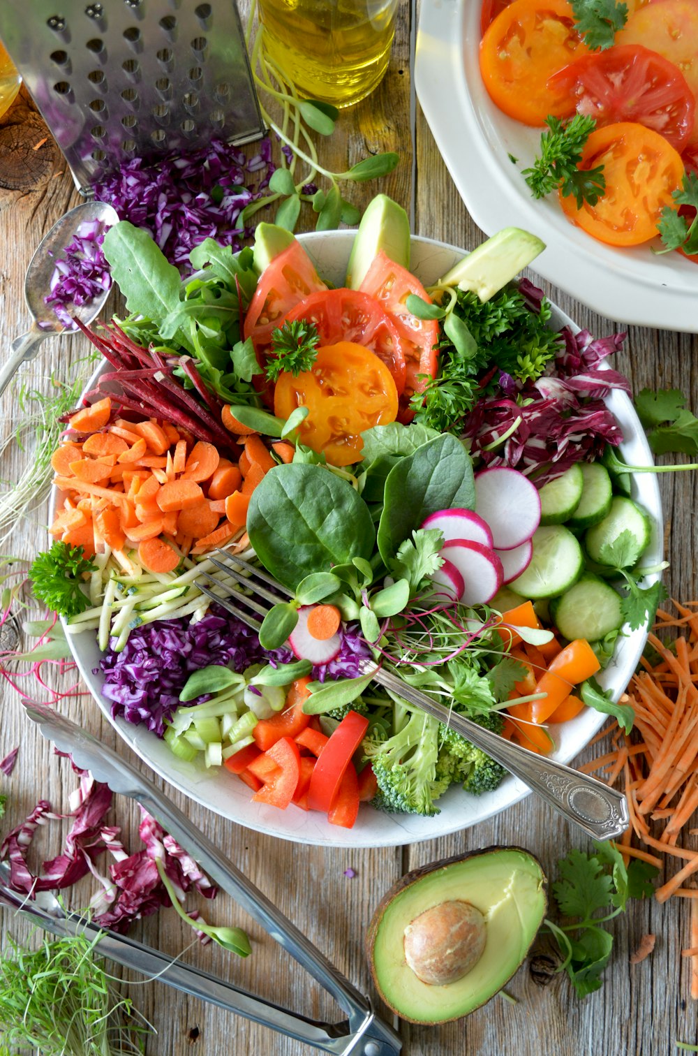 Assorted magnesium-rich foods including spinach, nuts, seeds, and avocado.
