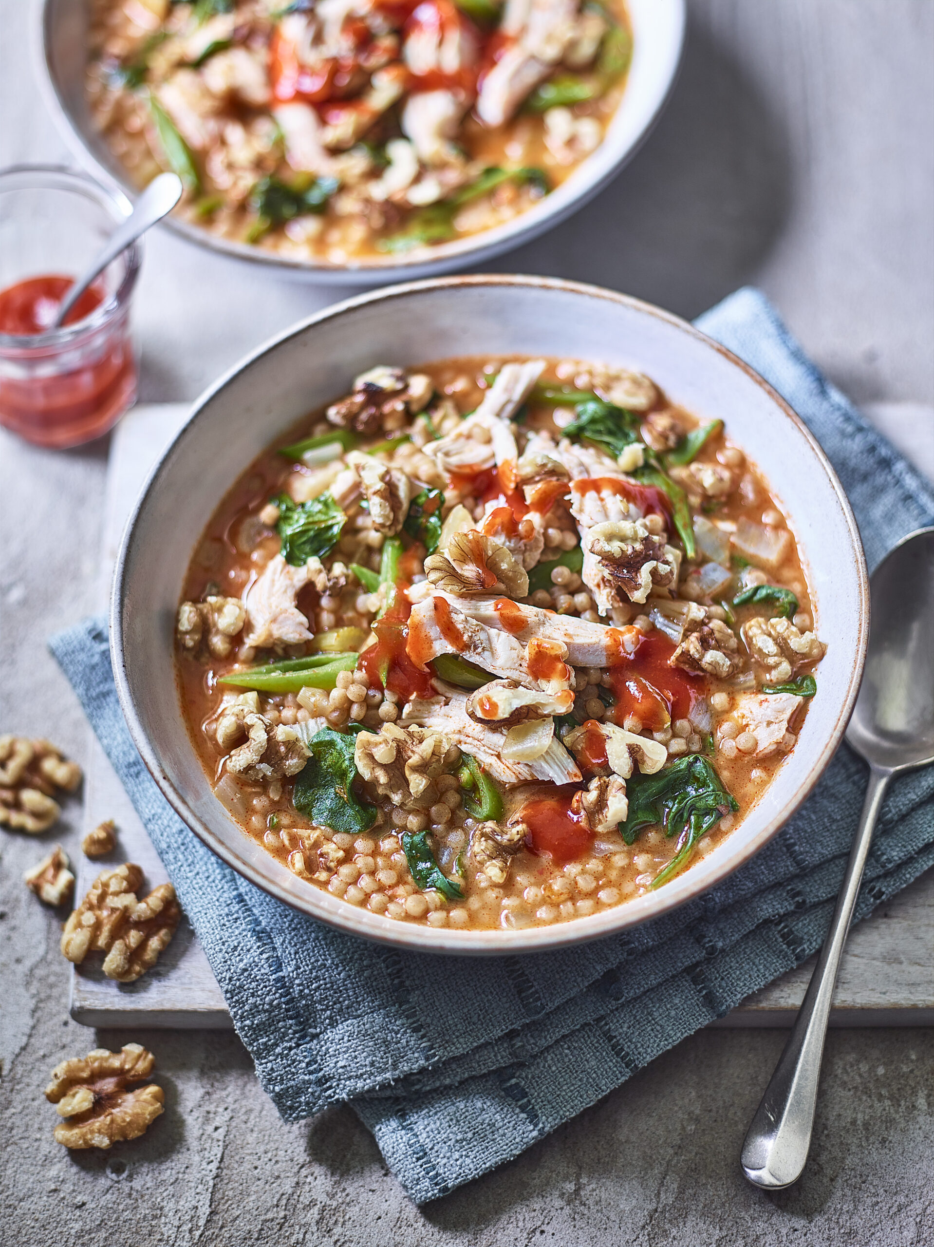 Spicy Chicken Harissa Broth with Giant Couscous