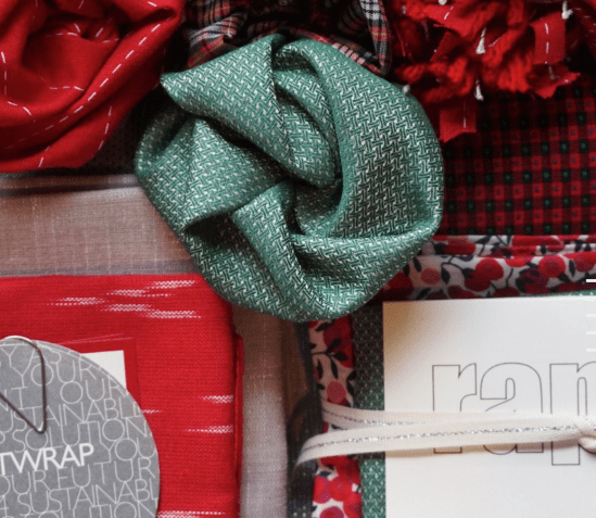 Colorful patterned fabric used for Furoshiki-style sustainable gift wrapping.