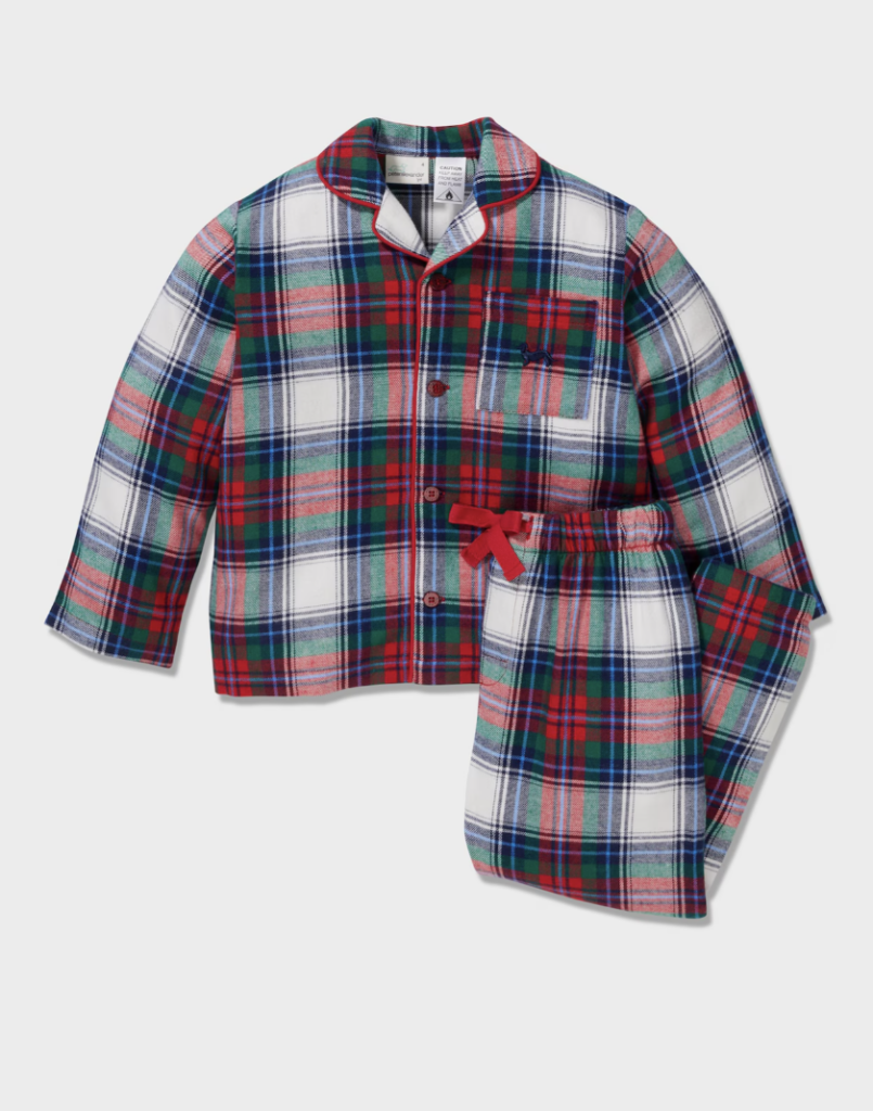 Red and green tartan flannel pajama set for kids.