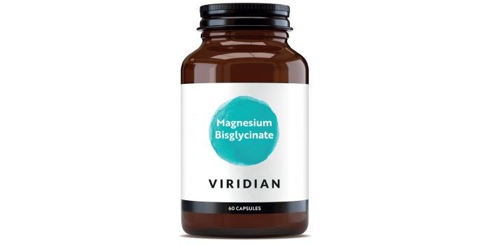 Viridian Magnesium Bisglycinate supplement in an amber glass bottle.