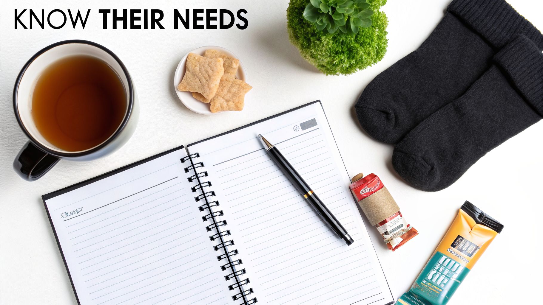 Flat lay of tea, ginger cookies, and warm socks for infusion sessions.