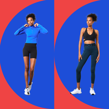 Three women modeling different styles of athletic sets and gym wear.