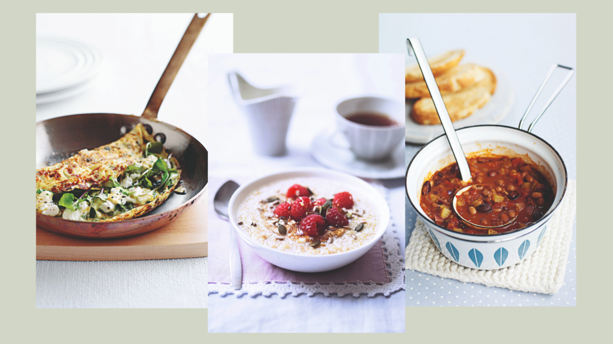 Graphic title card with text 'Three of The Best PCOS Breakfast Recipes To Start Your Day Right'.